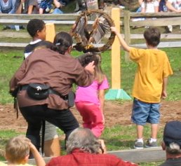 Hawk flying through ring